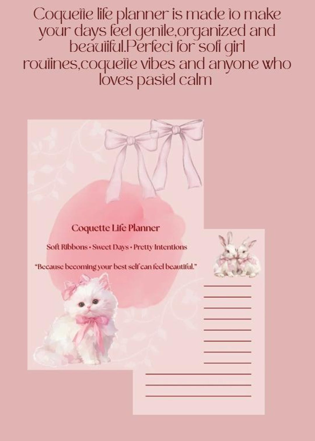 Coquette Aesthetic Digital Planner Soft Pink Cute Planner PDF Download ...