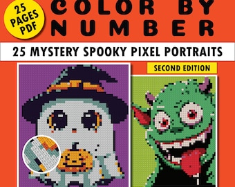 Spooky Pixel Portraits Color by Number, Halloween PDF (25 Pages)