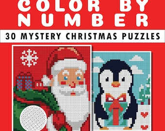 Mystery Christmas Pixel Art: 30 Color By Number Mosaics (PDF)