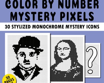 Mystery Color by Number Portraits: 30 Stylized Monochrome Pages (PDF Download)