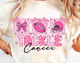 Football Tackle Cancer png, Pink Out Breast Cancer Png, Preppy Game Day Png, Breast Cancer Awareness PNG, Coquette Pink Ribbon Png