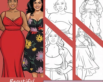 Curvy Women Coloring Pages: Fashion Illustrations for Adults (PDF Download)
