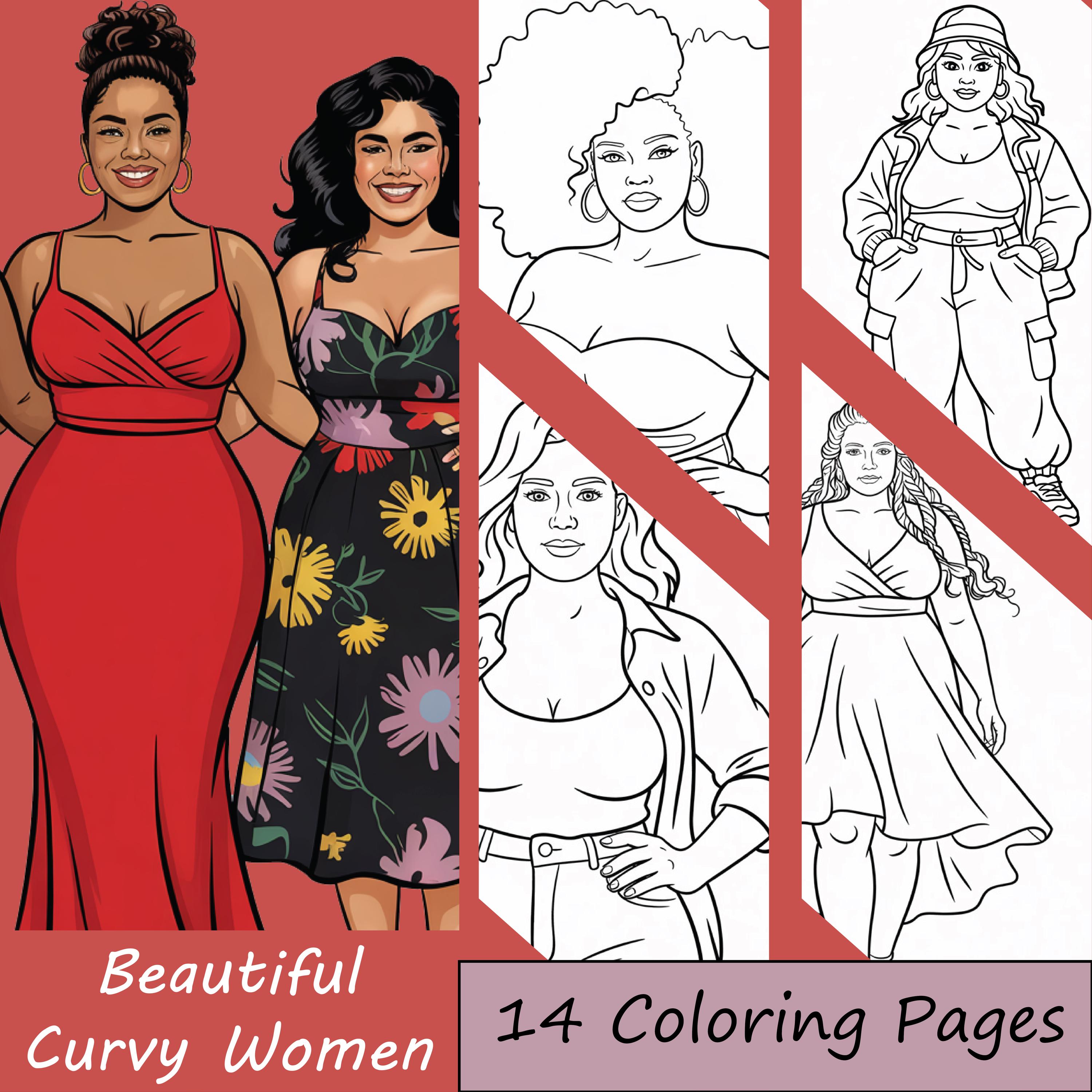 Curvy Women Coloring Pages: Fashion Illustrations for Adults (PDF ...