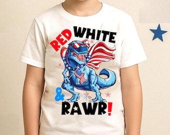 Red White Rawr Dino SVG: 4th of July Dinosaur USA Flag (Digital Download