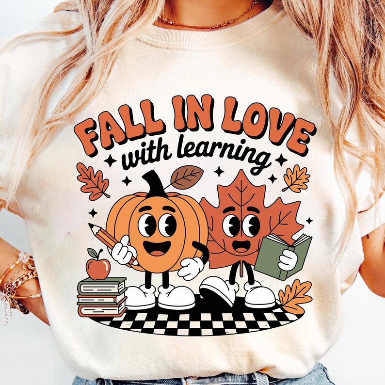 Retro Teacher Fall PNG Bundle, Fall in Love With Learning Sublimation ...
