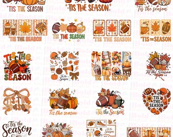 Tis The Season Football PNG Bundle, Herbstkürbis Spieltag Kokette Bogen SVG, Thanksgiving Sublimationsdesign, Herbst Herbst Png, Retro Fußball