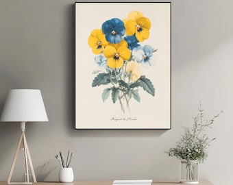 Vintage viooltjeboeketprint – Franse botanische kunst (digitale download)