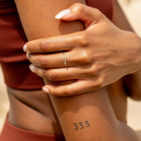14k Solid Gold 333 Angel Number Ring | Moonstone Celestial Jewelry | Minimalist Dainty Stacking Engagement Ring, Fine Jewelry Gift For her