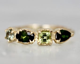 14k Gold Green Gemstone Ring | Sapphire, Tourmaline, Peridot | Minimalist Dainty Stacking Engagement Ring, Fine Jewelry Gift For her