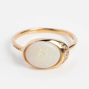 14K guldopal diamantring | Minimalistisk stapelbar armband | Minimalistisk, elegant stapelbar förlovningsring, fina smycken, present till henne