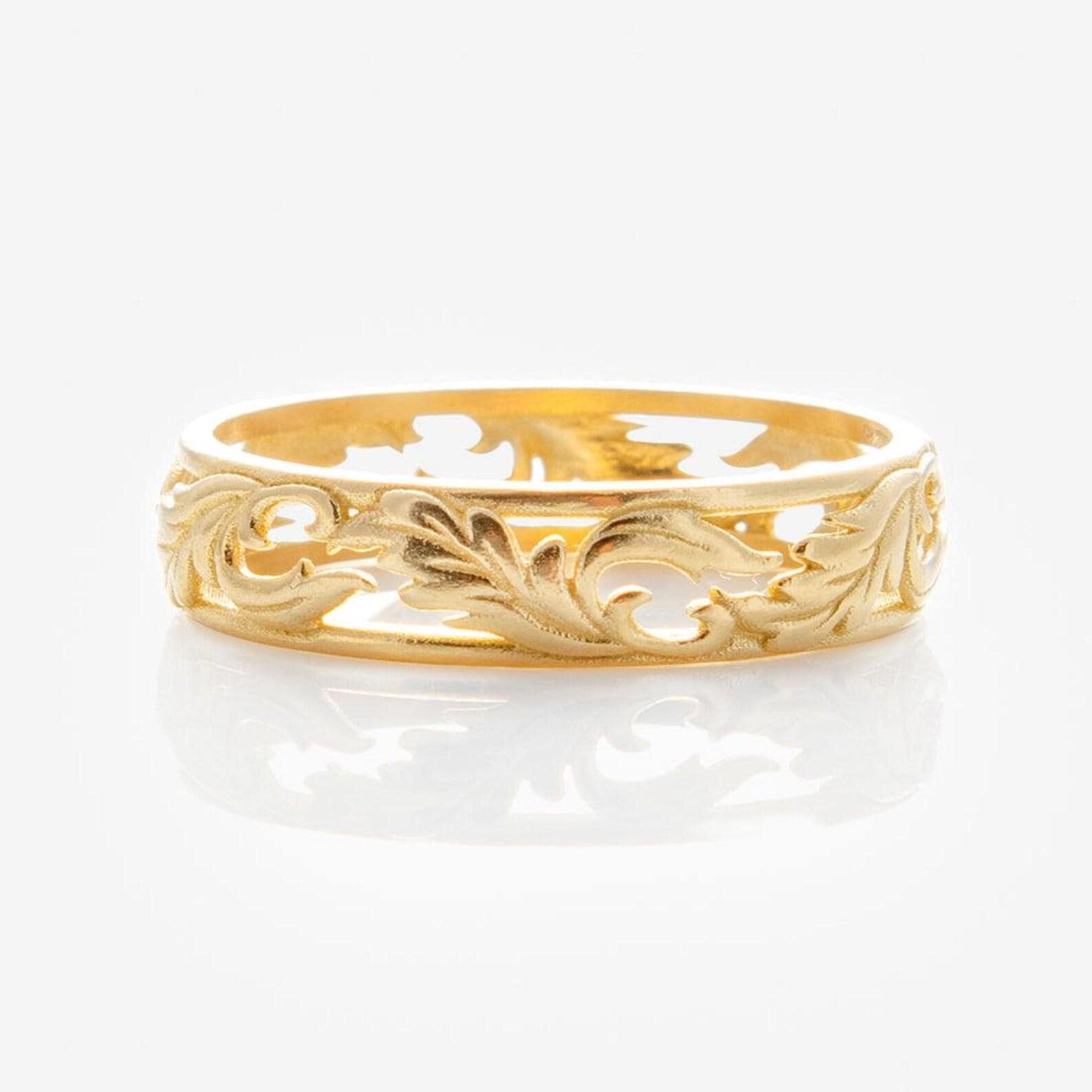 14K Open Filigree Ring in Solid Gold | Vintage-Inspired Stackable Band | Minimalist Celestial Fine Jewelry Gift | Dainty Engagement Ring