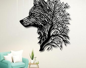 Cuadro decorativo de lobo cortado con láser: archivo geométrico SVG DXF (descarga digital), decoración rústica con animales.
