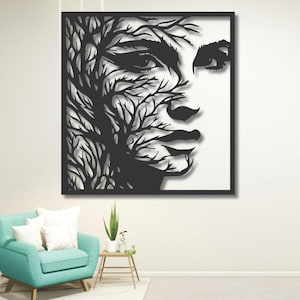 Kvinnoansikte Line Art: Metallväggdekor, Modern feminin skulptur (digital nedladdning tillgänglig)