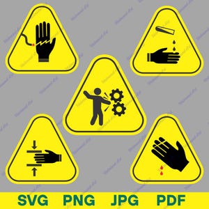 Warnsymbol, Sicherheitswarnsymbol, Warnhinweis, Gefahrenschild, Vorsichtsschild, Achtung-Symbol, Bewegliche Teile Sicherheitshinweis, Handwarnschild-Symbol