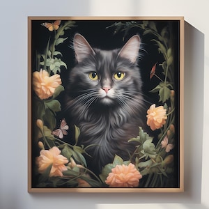 Personalized Floral Pet Portrait, Renaissance Floral Dog Portrait, Custom Spring Regal Cat Print, Portrait from Photo, Flower Crown Portrait