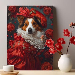 Personalized Royal Pet Portrait, Renaissance Floral Dog Portrait, Custom Spring Regal Cat Print, Portrait from Photo, Flower Crown Portrait