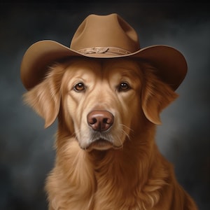 Cowboy Pet Portrait, Custom Cowboy Dog Portrait, Western Pet Portrait from Photo, Dog in Cowboy Hat Digital Print, Personalized Pet Gift