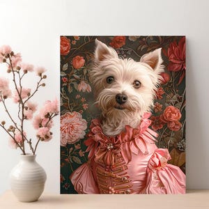 Personalized Royal Pet Portrait, Renaissance Floral Dog Portrait, Custom Spring Regal Cat Print, Portrait from Photo, Flower Crown Portrait