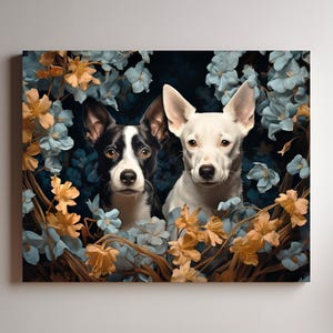 Spring Family Pet Portrait, Custom Floral Dog Portrait, Personalized Flower Spring Pet Portrait from Photo, Flower Crown Portrait for Pet