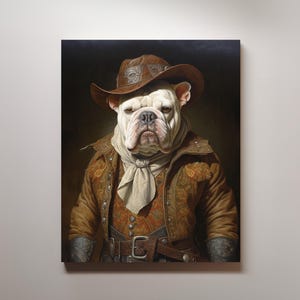 Rustic Western Cowboy Dog Portrait, Custom Vintage Cowboy Pet Canvas Print, Personalized Cowboy Cat Portrait from Photo, Texas Cowboy Dog