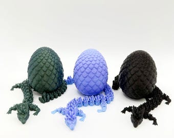Dragon imprimé en 3D avec oeuf, jouet dragon flexible