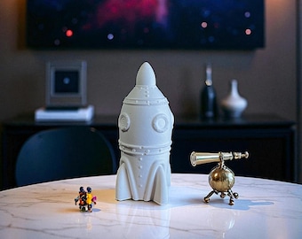 Handmade Rocket Sculpture – Stone Powder Decorative Figurine – Unique Home & Office Gift