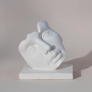 Handmade Horizontal Block Human Face Sculpture – Stone Powder Decorative Art – Unique Home & Office Gift