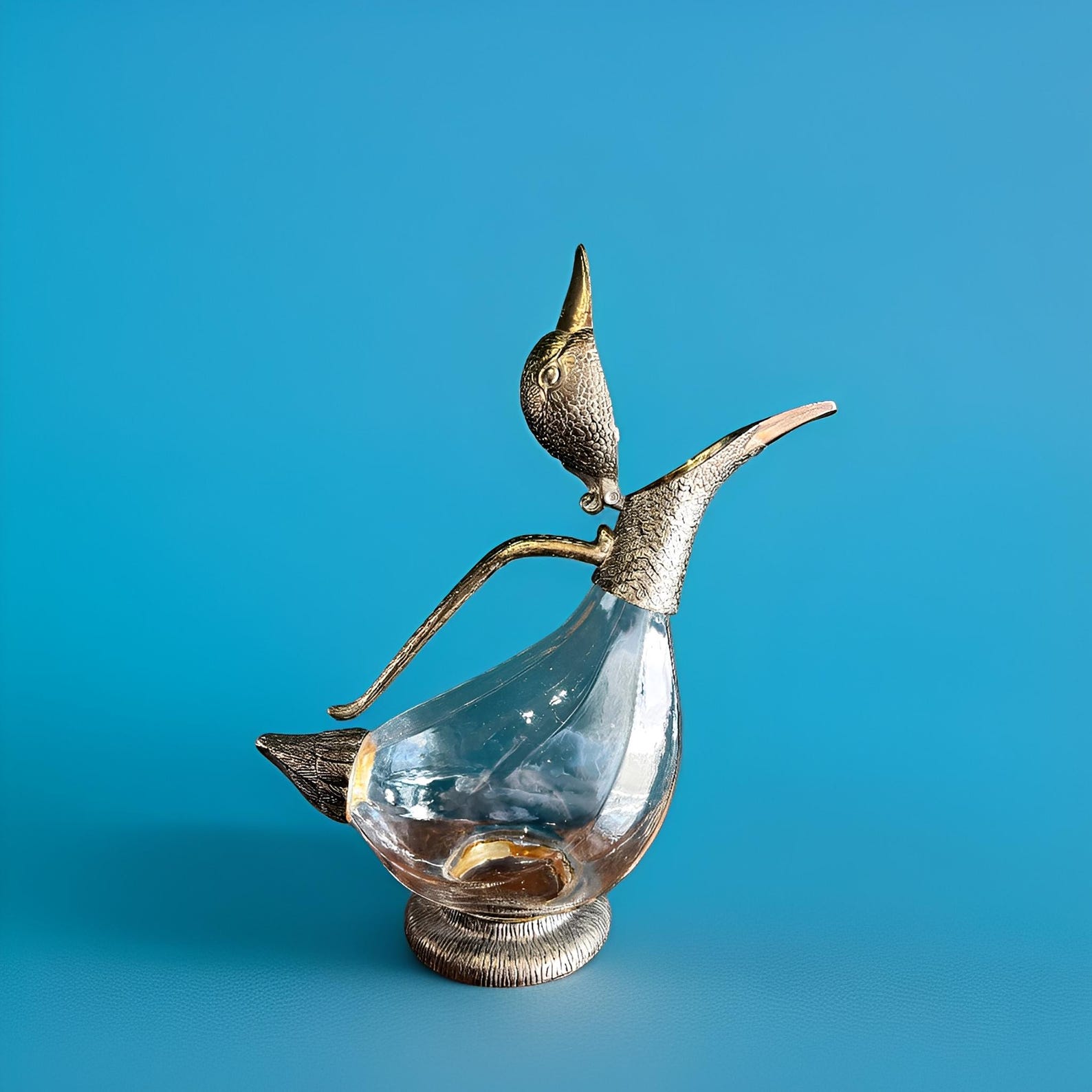 Vintage Duck Wine Decanter – Glass & Silver Decorative Pitcher - Unique Barware Gift - Decorative Bar/ Home Gift