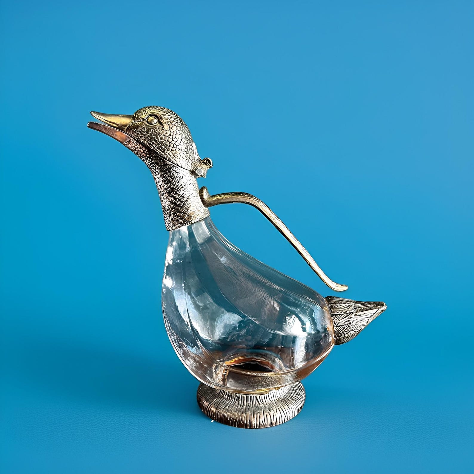 Vintage Duck Wine Decanter – Glass & Silver Decorative Pitcher - Unique Barware Gift - Decorative Bar/ Home Gift