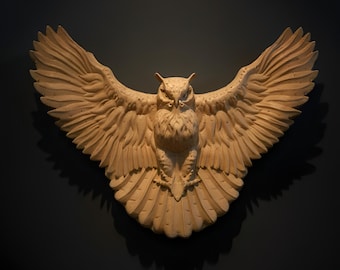Handmade Owl Wall Sculpture: Stone Powder Open Wing Design