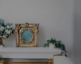 Handgjord fotoram för baby och blommor: Vintage stenpulverdekor