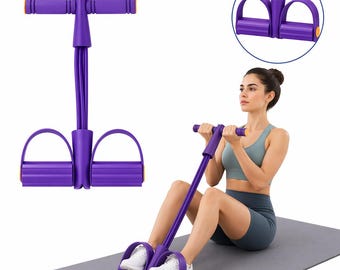 Multifunction Pedal Resistance Band with Handle – 6 Tube Purple Elastic Pull Rope for AB, Leg & Arm Workout – Yoga Tension Rope for Exercise
