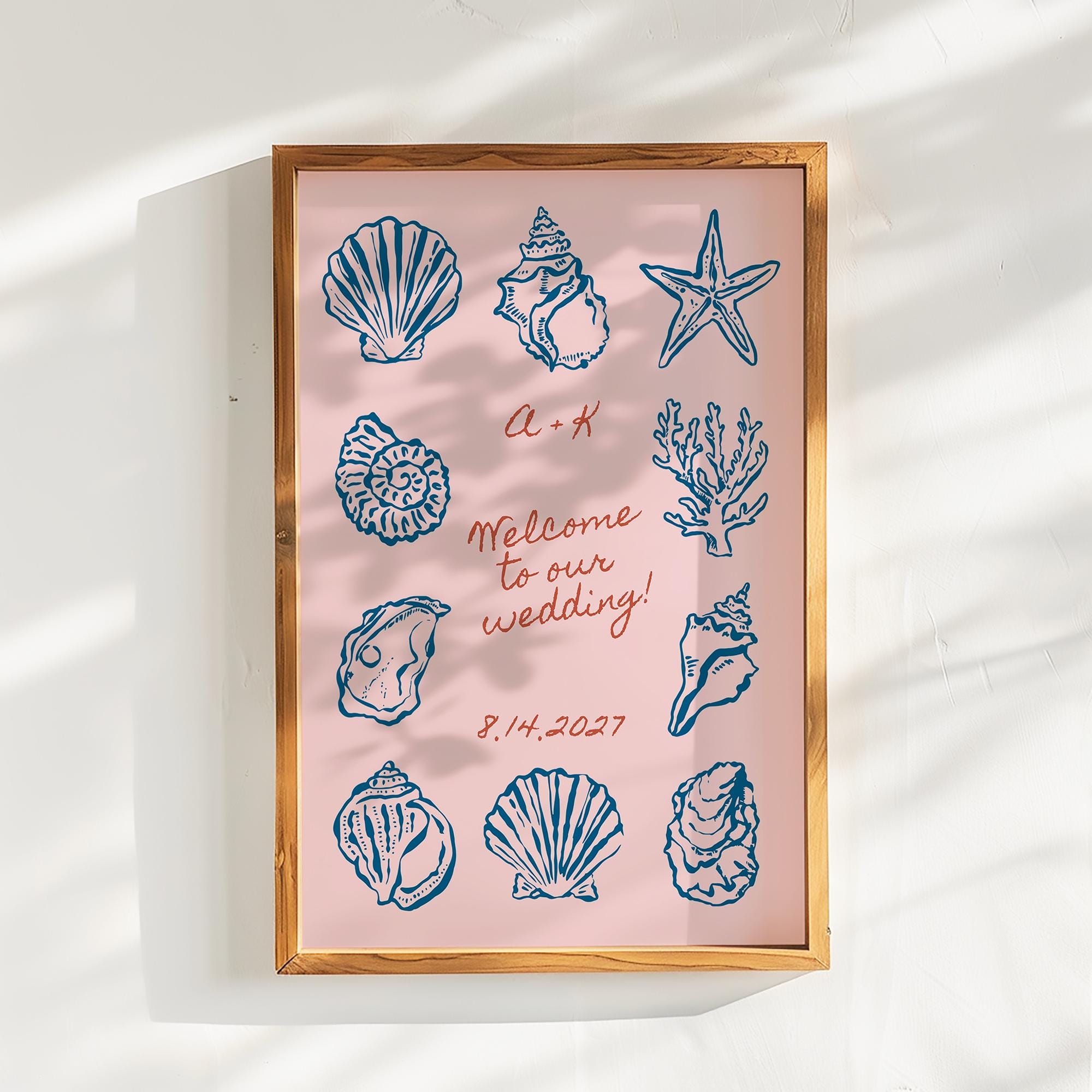 Coastal Wedding Welcome Sign, Seashell Illustration, Editable Template ...