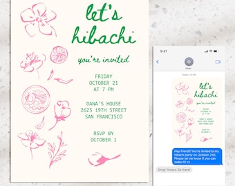 Hibachi Party Invitation, Editable Bachelorette Dinner Invite, Digital Download