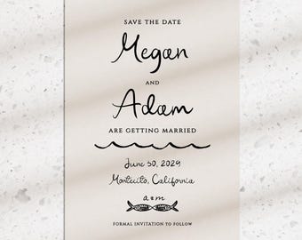 Coastal Wedding Save The Date Template | Coastal Italian | Minimalist Handwritten Script | Printable Editable Invitation | Mediterranean