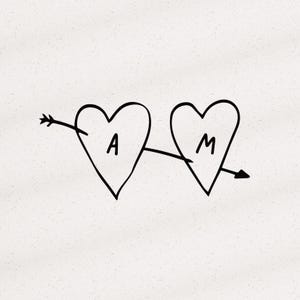 Heart Wedding Monogram, Custom Wedding Crest, Whimsical Wedding Monogram, Cupids Arrow Heart Crest, Wedding Logo, Initials, Hand Drawn