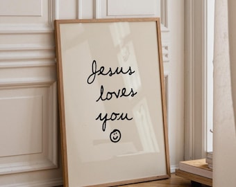 Jesus Loves You Print, Christian Scripture, Smiley Face, Nursery, Kitchen Decor (Digital Download)
