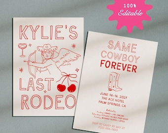 Last Rodeo Bachelorette Invitation, Western Cowboy Bach Party Invite, Editable Printable Weekend Itinerary