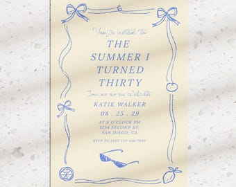 The Summer I Turned Pretty Invite, Party Invite Template, Bachelorette, 30th Birthday, Whimsical, Hand Drawn, Handwritten, Digital, TSITP