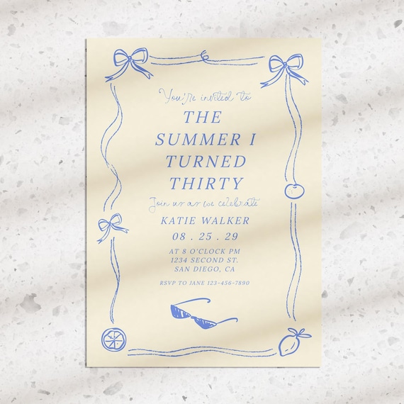 The Summer I Turned Pretty Invite, Party Invite Template, Bachelorette, 30th Birthday, Whimsical, Hand Drawn, Handwritten, Digital, TSITP