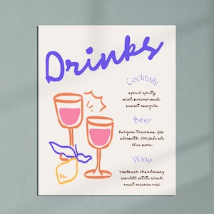 Handgezeichnetes trendiges Kalligraphie-Hochzeitsmenü, Signature-Cocktailgetränke, moderne Braut, digitaler Download, bearbeitbare Vorlage, für Sie und Ihn, Spaß