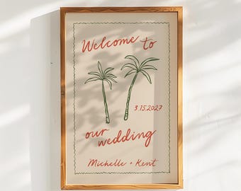 Beach Welcome Sign Template | Modern Destination Wedding | Hand Drawn | Handwritten | Palm Trees | Beach Theme | Affordable | Ocean