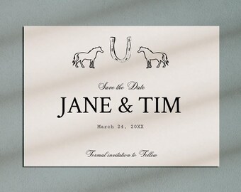 Western Save The Date, Equestrian Wedding, Rustic Horseshoe, Horse Wedding, Printable