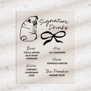 Dog Pug Bar Menu, Signature Cocktail Drinks, Animals, Bow, Digital Download, Editable Template, His and Hers, Printable, Pet, Brunch, Beer