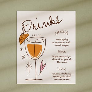 Handgezeichnetes Aperol Spritz Bar-Hochzeitsmenü, Signature-Cocktailgetränke, moderne Braut, digitaler Download, bearbeitbare Vorlage, für Sie und Ihn, Druck