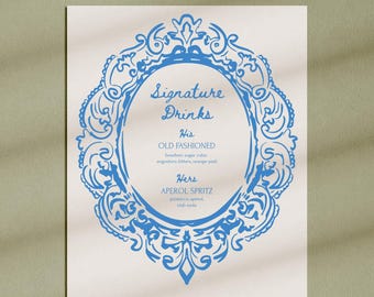 Signature Getränkekarte, druckbare Vorlage, wunderliche Hochzeits-Cocktails, digitaler Download, Barkarte, handgezeichnete Illustration, erschwinglich