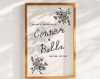 Wedding Welcome Sign Template | Modern Whimsical Floral | Hand Drawn | Handwritten | French Style | Scribble | Garden Party | Affordable