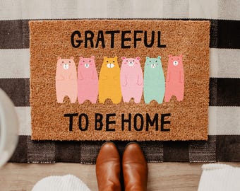 Colorful Grateful To Be Home Doormat, Dancing Bears Doormat, Funny Mat, Outdoor Decor, All Weather Doormat, Cute Doormat, Best Friend Gift
