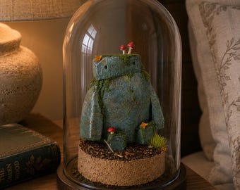 PRE-ORDER Handmade Mossy Rock Guardian Sculpture, Miniature Forest Creature, Cottagecore Woodland Art