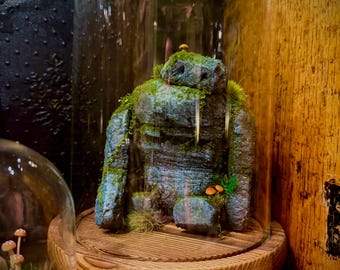 Handmade Mossy Golem Sculpture, Woodland Creature with Mushrooms, Cottagecore Fantasy Art